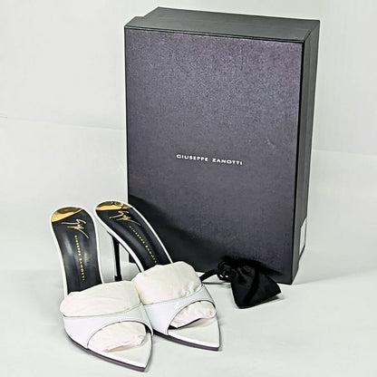 Giuseppe Zanotti Intrigo 90mm White Patent Mule Sandals Size 35 (MSRP $795)