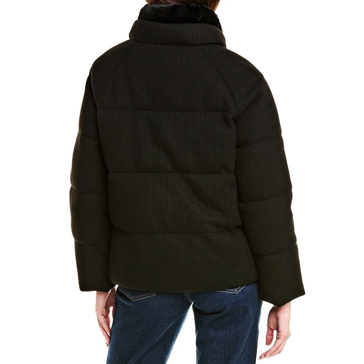 Tahari Women's Black Knit Faux-Fur-Collar Puffer Coat Size M (MSRP $280)
