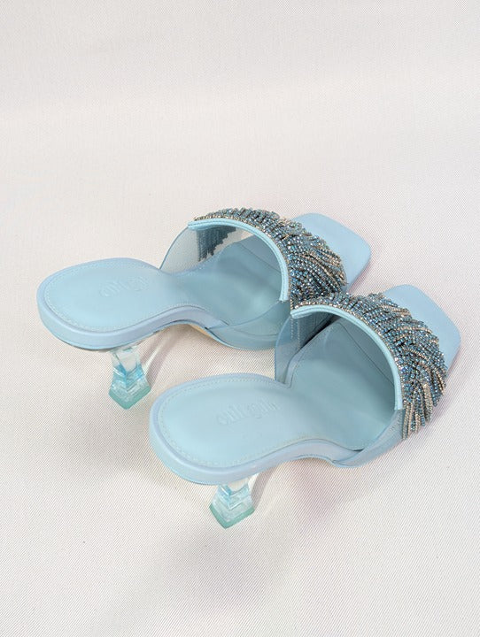 Cult Gaia Lana Pale Sky Sandals with Rhinestone Fringe Size 36 (MSRP $568)