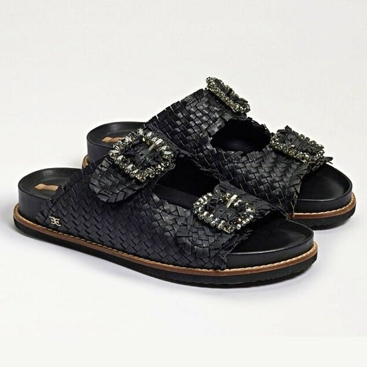 Sam Edelman Women's Oaklyn Woven Slides Black Leather Size 7 M (MSRP $150)