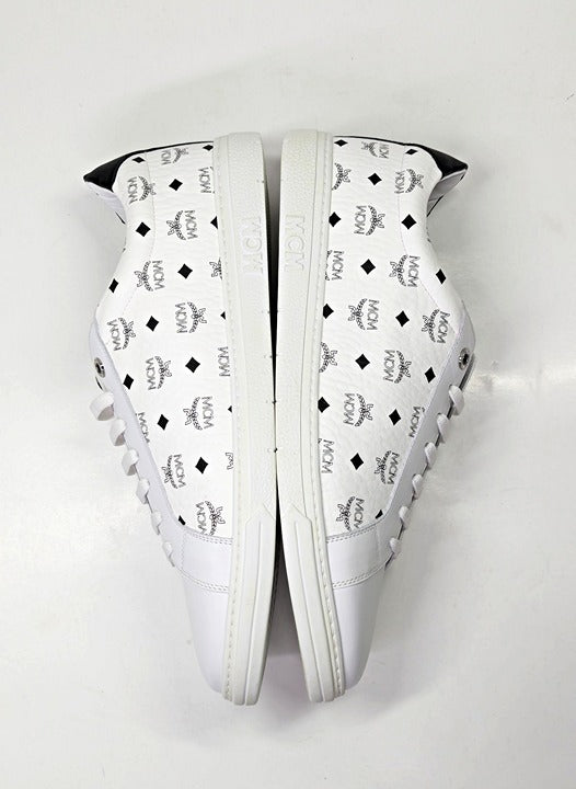 MCM Men's Terrain Derby Visetos Logo White Leather Sneaker Size 46 (MSRP $450)