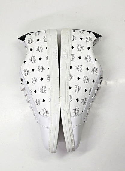 MCM Men's Terrain Derby Visetos Logo White Leather Sneaker Size 46 (MSRP $450)
