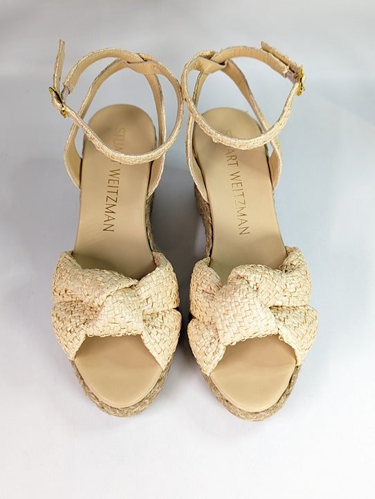 Stuart Weitzman Women's Playa Natural Espadrille Knot Wedge Size 10 (MSRP $395)