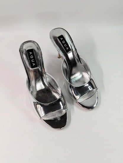 AQUA x Maeve Reilly Women's Lucid High Heel Sandals Silver Size 8.5 (MSRP $108)