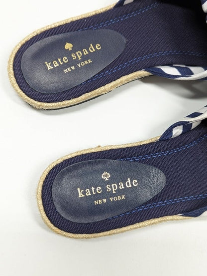 Kate Spade Women's Caliana Navy Striped Bow Flat Sandals Size 8.5 MSRP $138