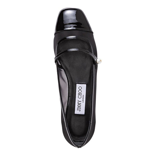 Jimmy Choo Elisa Women's Ballet Flats Patent and Mesh Black Size 38 (MSRP $795)