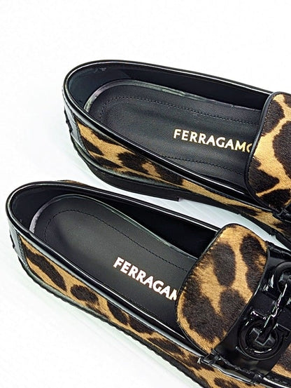 Ferragamo Women's Ofelia Leopard Print Calf Hair Loafers Size 10 C (MSRP $1,350)