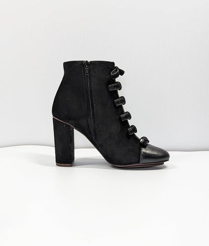 See By Chloé Gisele Black Bow Almond Toe Suede Heel Boots Size 36.5 (MSRP $445)