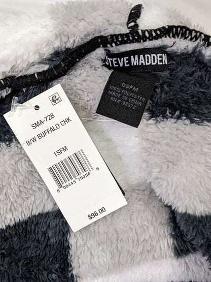 Steve Madden Sherpa Hooded Open Front Poncho Black & White Buffalo O/S (MSRP $98)