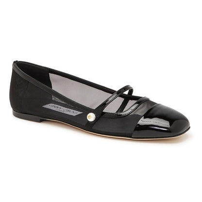 Jimmy Choo Elisa Women's Ballet Flats Patent and Mesh Black Size 38 (MSRP $795)