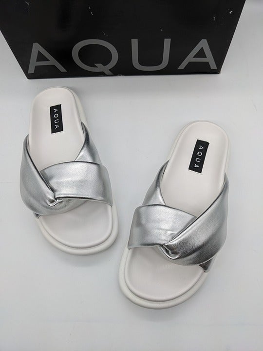 Aqua Women's Ryle Slide Sandals Silver & White Size 6