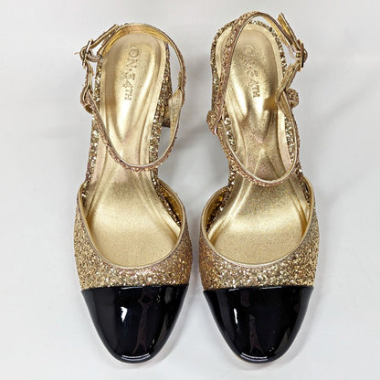 On 34th Women's Dotti Captoe Pumps Gold Glitter / Black Patent Size 8 (MSRP $70)