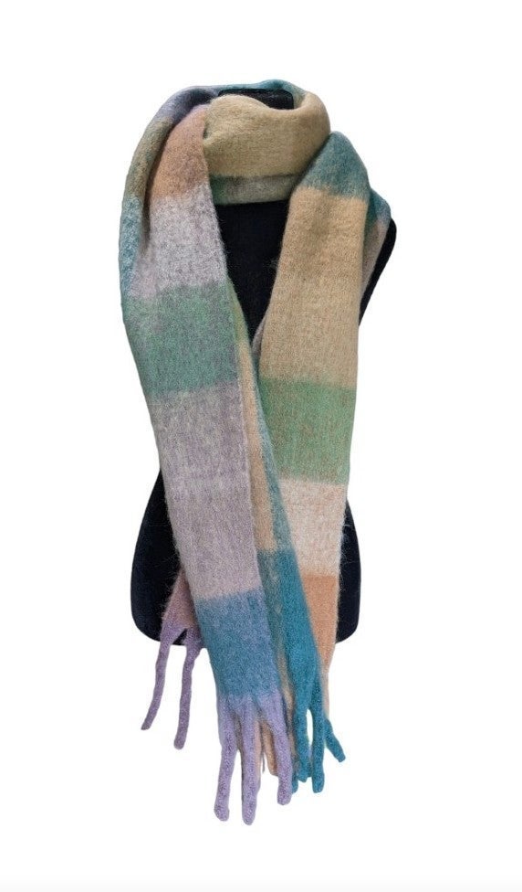 Aqua Women's Plaid Fringe Scarf Teal (MSRP $88)