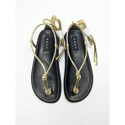 Aqua Muse Women's Strappy Gold Faux Leather Strappy Sandals Size 8 (MSRP $118)