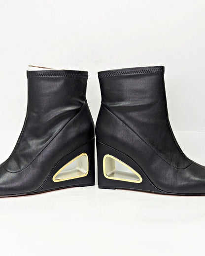 Katy Perry Women's The Hollow Wedge Black Booties Size 10 (MSRP $149)