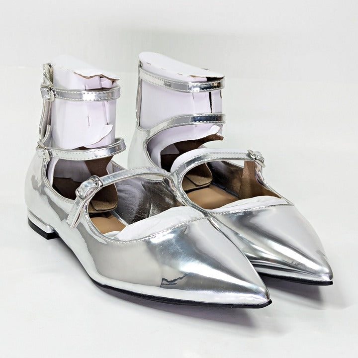 I.N.C. International Concepts Valan Silver Triple Straps Flats Size 8 MSRP $80