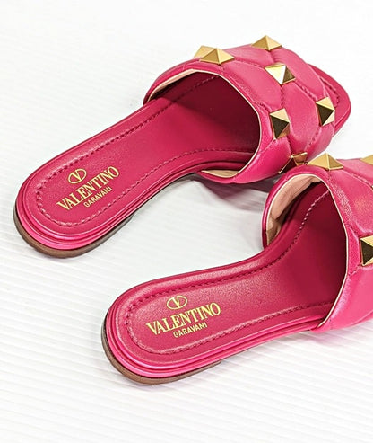 Valentino Garavani Roman Pink & Gold Stud Slide Sandals Size 36 IT (MSRP $920)