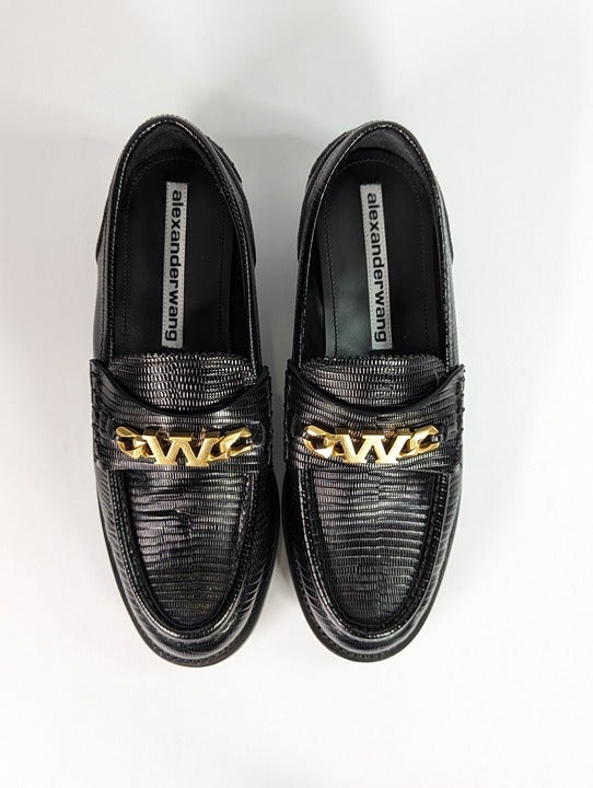 Alexander Wang Women's Carter Black Embossed Loafers Size 38.5 (MSRP $595)