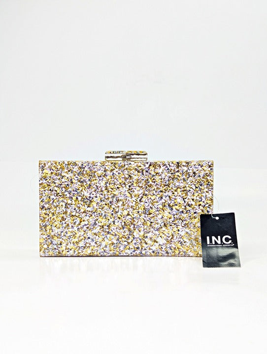 I.N.C. International Concepts Acrylic Box Clutch Crossbody Sparkle Gold