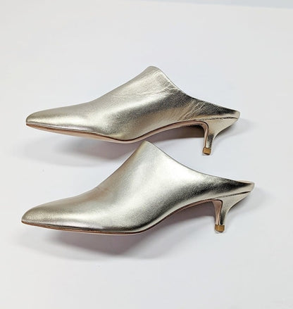 Pour La Victoire Women's Korrine Leather Heel Mules Champagne Size 8 (MSRP $245)