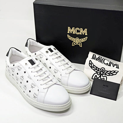 MCM Men's Terrain Derby Visetos Logo White Leather Sneaker Size 46 (MSRP $450)
