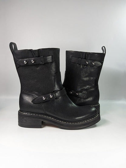 Rag & Bone Women's RB Moto Studded Pull On Boots Black Size 8.5 (MSRP $595)