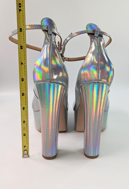 Schutz Renee Women's Ankle Strap Platform Pump Hologram Size 8.5 B (MSRP $158)