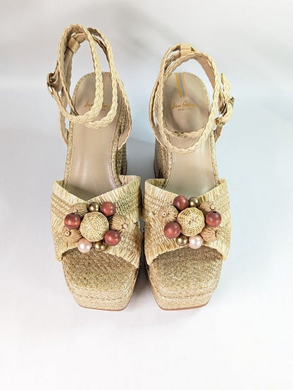 Sam Edelman Women's Tate Woven Raffia Ankle-Strap Platform Size 9.5 (MSRP $170)