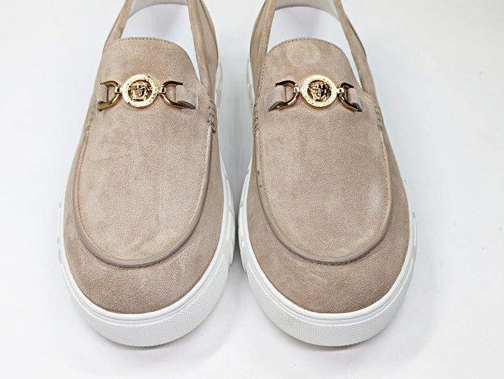 Versace Men's Medusa '95 Greca Light Sand Suede Loafers Size 43 (MSRP $750)
