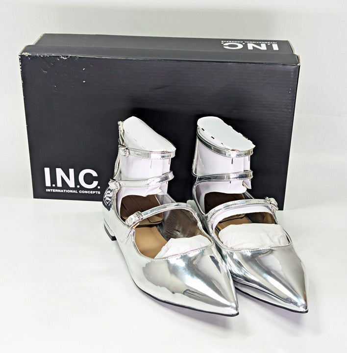I.N.C. International Concepts Valan Silver Triple Straps Flats Size 7.5 MSRP $80