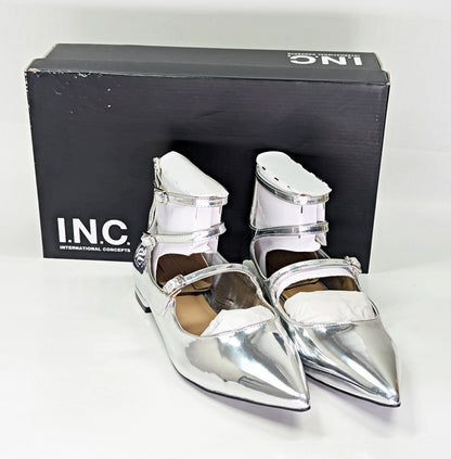 I.N.C. International Concepts Valan Silver Triple Straps Flats Size 7.5 MSRP $80
