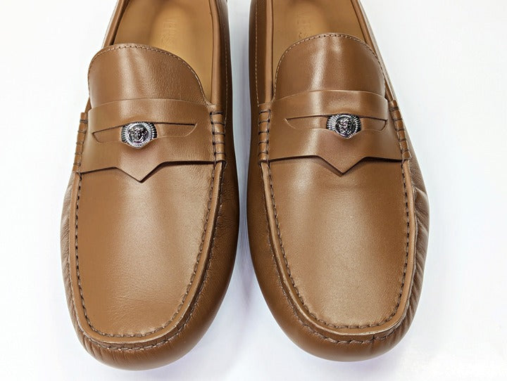 Versace Men's Medusa Biggie Leather Loafer Dark Toffee Size 46 (MSRP $775)
