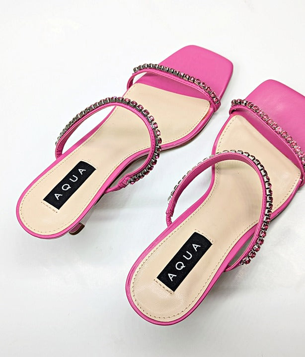 Aqua Women's Lily Slip On Embellished Sandals Pink Size 8.5 (MSRP $138)