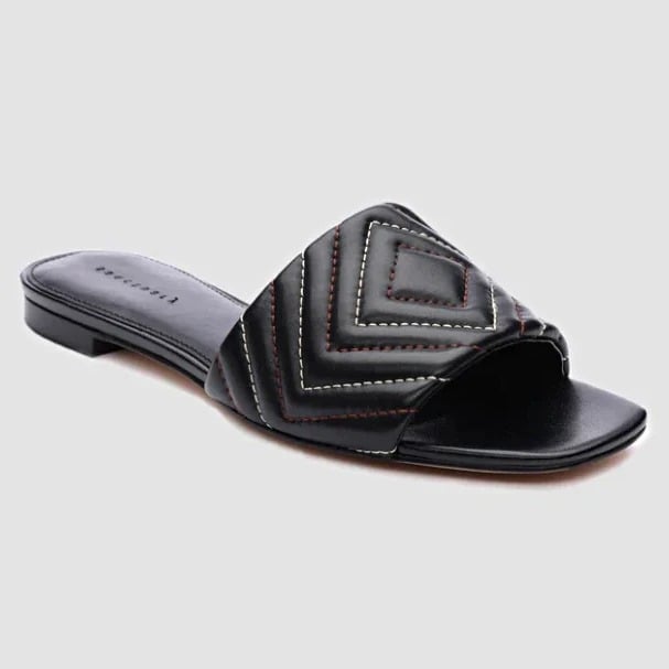 Sanctuary Women's Black Contrast Culture Leather Slide Sandal Size 6 (MSRP $99)