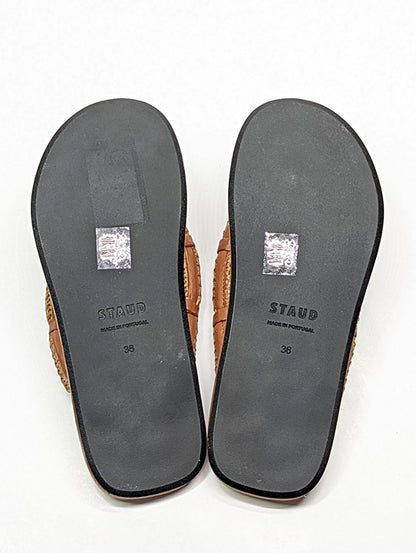 STAUD Women's Raffia Sierra Thong Sandals in Tan Size 36 (MSRP $250)