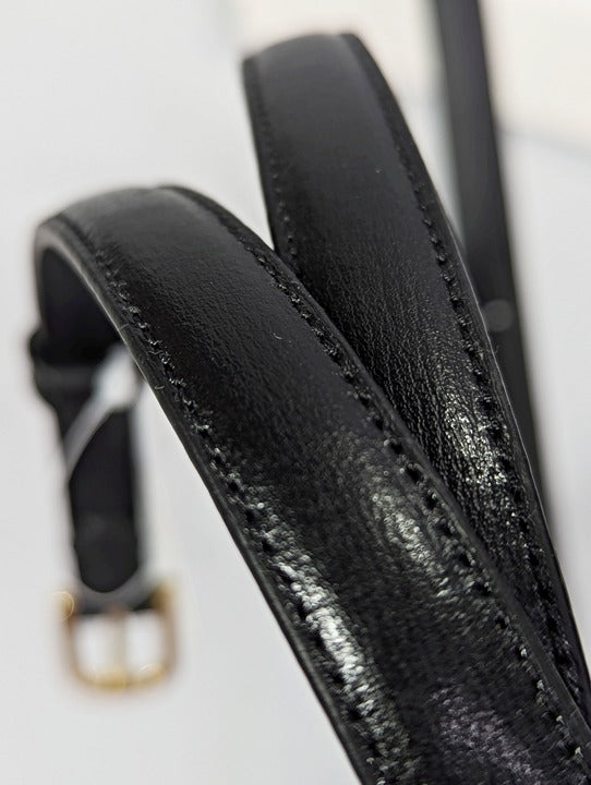 TOTEME Women's Skinny Black Leather Belt Gold Tone Buckle Size 80 (MSRP $350)