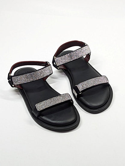 STAUD Women's Betty Rhinestone Embellished Black Sandals Size 38.5 (MSRP $395)
