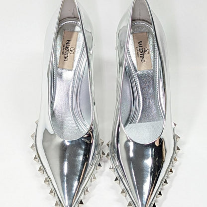 Valentino Garavani Women's Pointed Toe Rockstud Pumps Silver Sz 37.5 MSRP $1,390