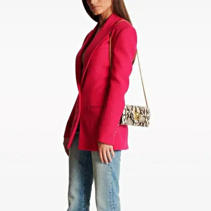 Balmain B-Buzz Snakeskin-Embossed Leather Gold Chain Clutch Wallet (MSRP $1,095)