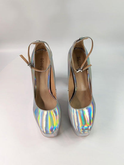 Schutz Renee Women's Ankle Strap Platform Pump Hologram Size 9 B (MSRP $158)