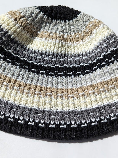 Carolyn Rowan Women's Multicolor Striped Knit Bucket Hat Black Beige (MSRP $155)