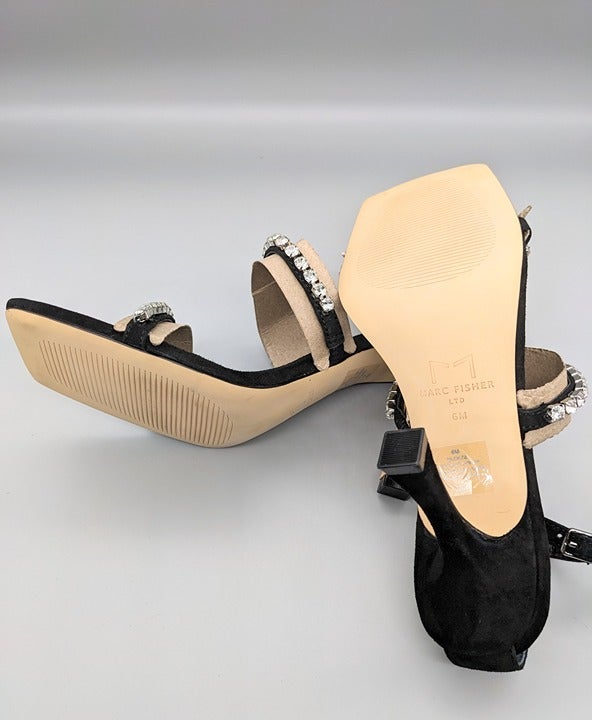 Marc Fisher Dezzi Rhinestone Ankle Strap Sandal Black Size 6 M (MSRP $150)