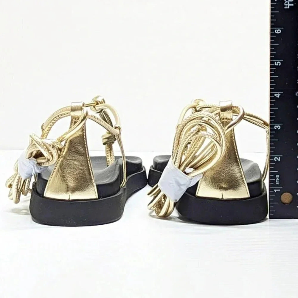 Aqua Muse Women's Strappy Gold Faux Leather Strappy Sandals Size 8 (MSRP $118)