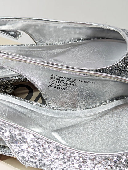 On 34th Women's Avril Capped-Toe Silver Glitter Slingback Flats Size 7 MSRP $70
