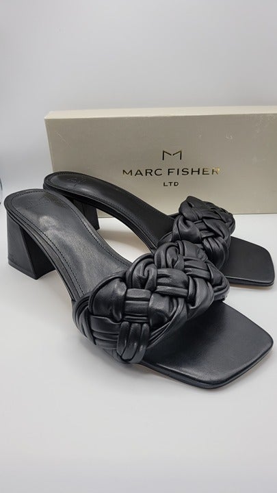 MARC FISHER WOMEN'S CERITA BLOCK HEEL SLIP ON SANDAL BLACK SIZE 9.5 MSRP $160