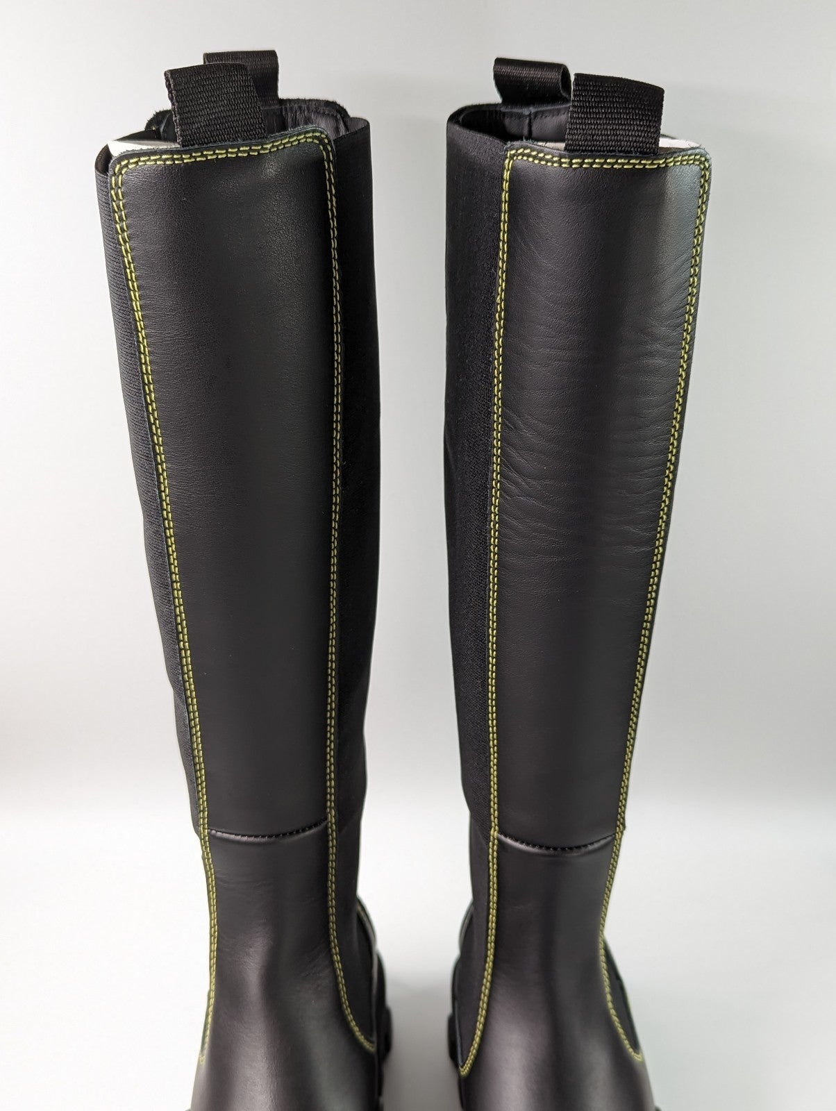 Ganni Women's Black Leather Knee High Chelsea Boots Size 35 EU (MSRP $595)