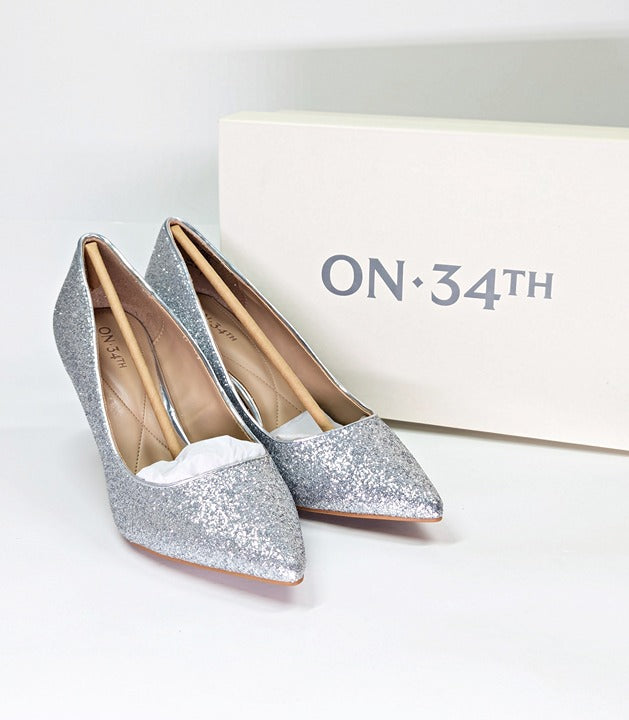 On 34th Women's Jeules Silver Glitter Pointed-Toe Pumps Size 7.5 (MSRP $80)
