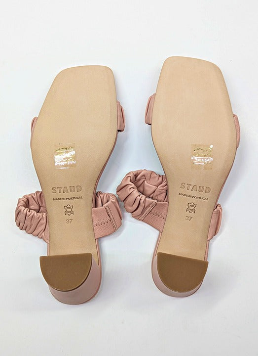 STAUD Women's Frankie Ruched Sandals Dark Blush Leather Size 37 (MSRP $325)