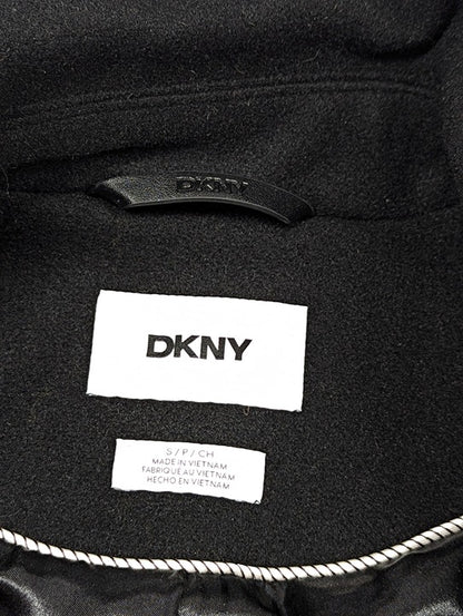 DKNY Women's Black Notched Collar Double Breasted Wrap Coat Size S (MSRP $350)