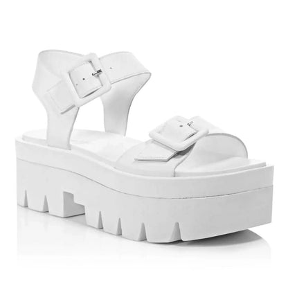 Kendall + Kylie Women's White Treaded Wave Leather Sandals Size 7 M (MSRP $125)